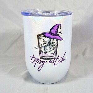 Tipsy Witch Halloween Insulated Wine Tumbler Slide Lock Lid White